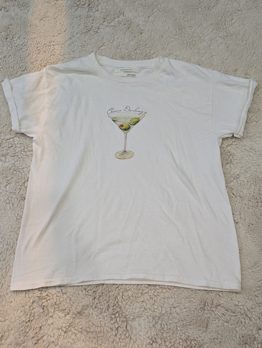 Anthropologie White Short-Sleeve Tee with Martini Graphic